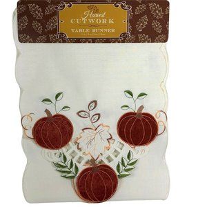 Fall Pumpkins Table Runner Harvest Cutwork Foliage Autumn Decoration 13 x 70